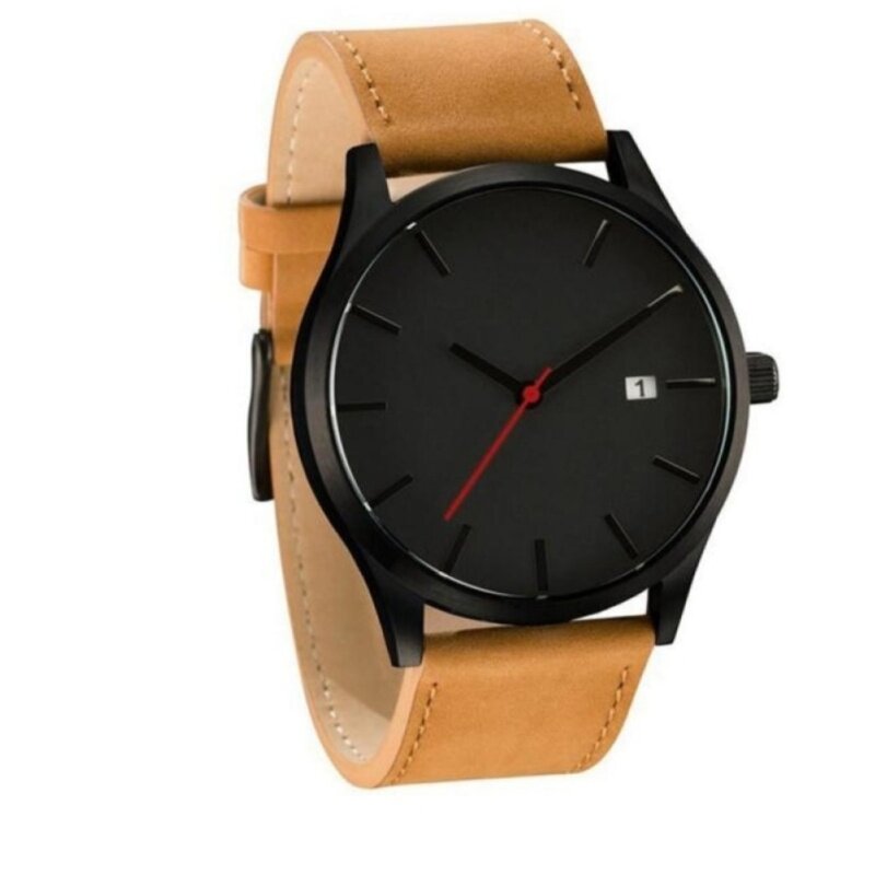*Inspired Mens Fashion Casual Quartz Leather Wristwatch Simple Retro Design (Brown) Malaysia