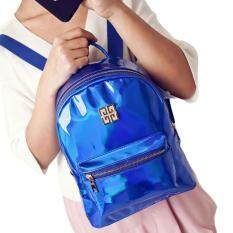 ISeason Mall Fashion Woman Girl Holographic Backpack Rucksack PU Leather Travel Bag Schoolbag Blue