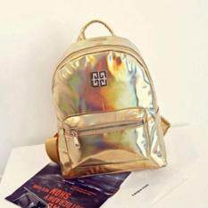 ISeason Mall Fashion Woman Girl Holographic Backpack Rucksack PU Leather Travel Bag Schoolbag Gold