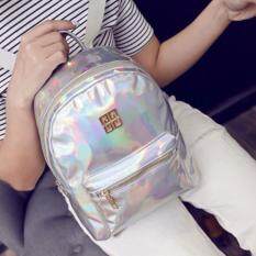 ISeason Mall Fashion Woman Girl Holographic Backpack Rucksack PU Leather Travel Bag Schoolbag White
