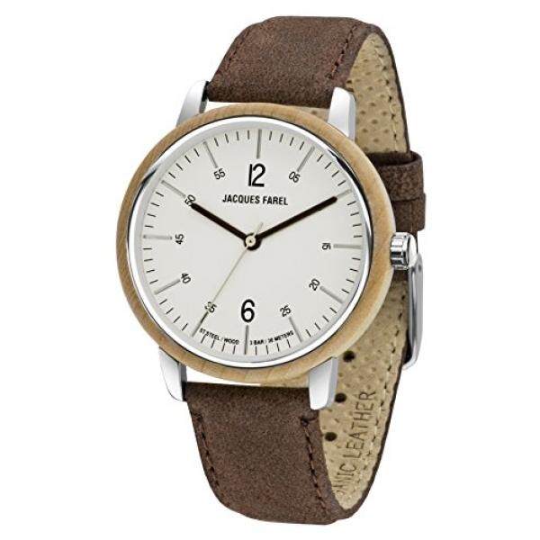 Jacques Farel Hayfield Nachhaltige Damen Holz-Armbanduhr Ahorn Öko-Leder Terra-BRAUN Analog Quarz Stahl-Gehäuse 3 Bar Orw 1006-Internasional