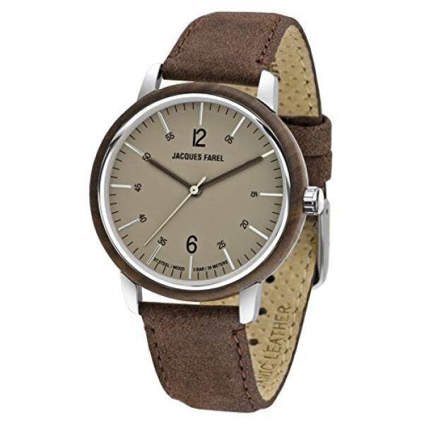 Jacques Farel Hayfield Nachhaltige Damen Holz-Armbanduhr Walnuss Öko-Leder Terra-BRAUN Analog Quarz Stahl-Gehäuse 3 Bar Orw 1002-Internasional