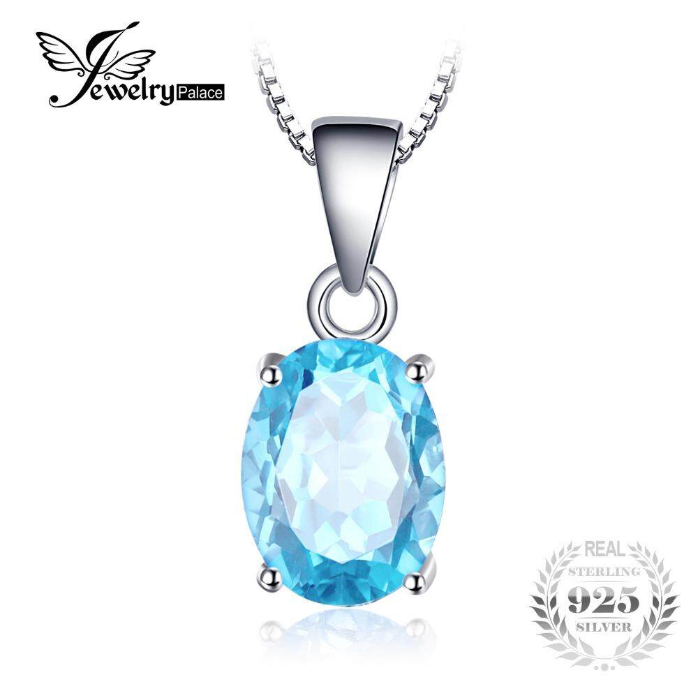Jewelrypalace Lonjong 2.1ct Alam Langit Biru Batu Topas Birthstone Solitaire Liontin Perak Murni 925 Sterling Tanpa Rantai Perhiasan-Internasional