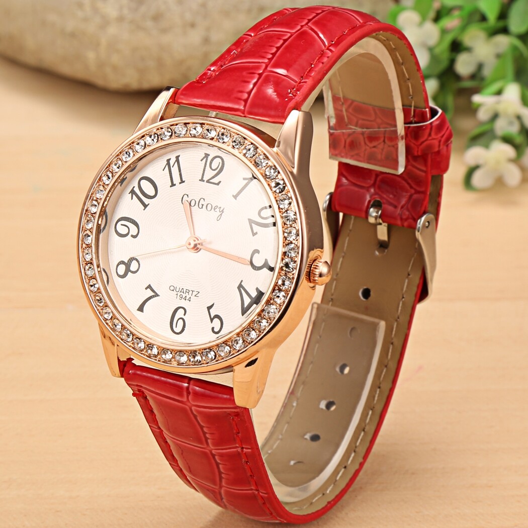 Women Fashion Synthetic Leather LarDial Rhinestone Quartz Analog Wrist Watch Wristwatches Malaysia