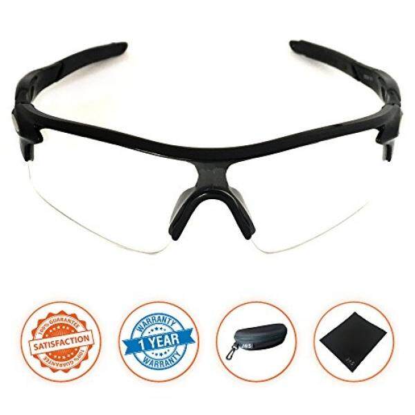 J + S Active Plus Bersepeda Luar Ruangan Atlet Olah Raga Kacamata Hitam, perlindungan UV 100% (Hitam Bingkai/Bening Lensa)-Internasional