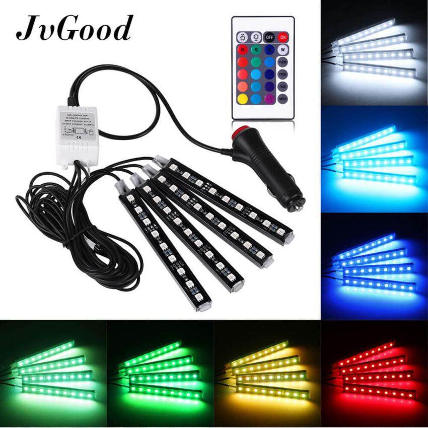 JvGood Car LED Strip Light 4pcs 36 LED DC 12V Multi-color Car Interior Light LED Under Dash Lighting Kit with Wireless Remote Control, Car Charger Include