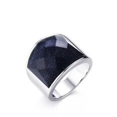 Kemstone 19 Mm Men's Modis Perhiasan Perak Yang Dipoles Tinggi Baja Titanium Lingkaran dengan Kerikil Biru (Biru Batu Pasir) pria Pernikahan Tali Cincin