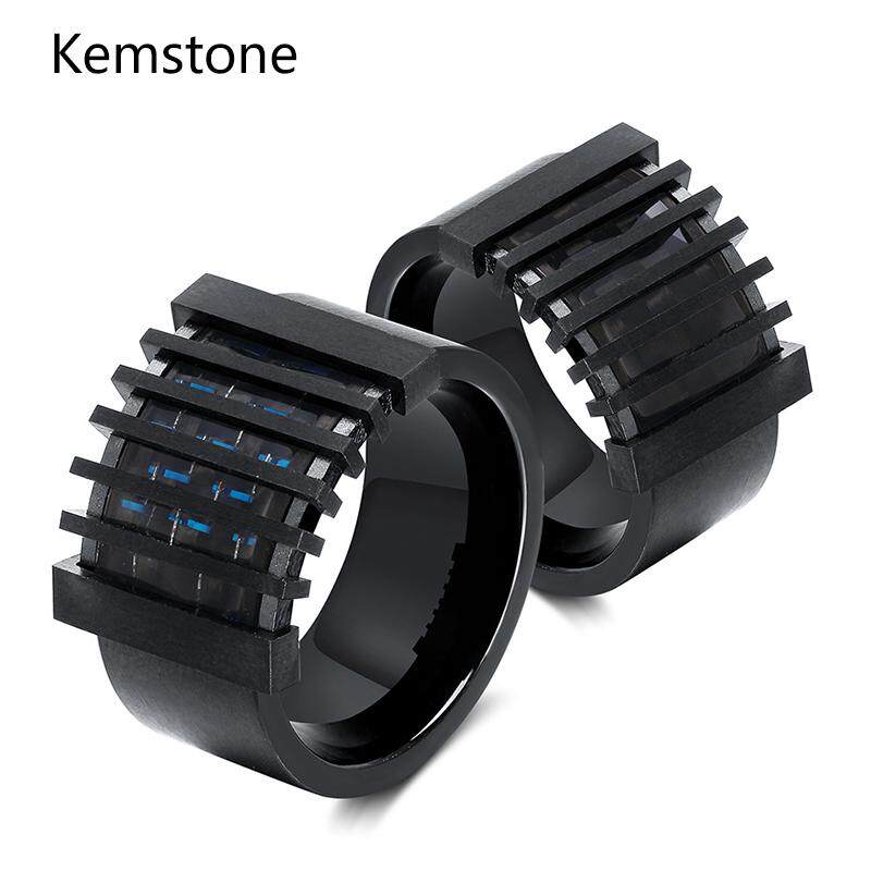 Kemstone Fashion 15MM Titanium Steel Carbon Fiber Geometry Men's Finger Rings - intl