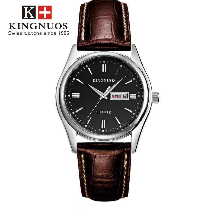 Kingnuos Pria dan Wanita Jam Tangan Anti-Air Malam Ringan Kuarsa Pasangan Jam Tangan Strip Baja Coklat Sabuk + Hitam Piring + Pria model Model: 1868-Internasional