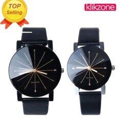 Klikzone 1 Pair of Couple Wrist Watch Casual PU Leather Round Dial Watchband (Black) Malaysia