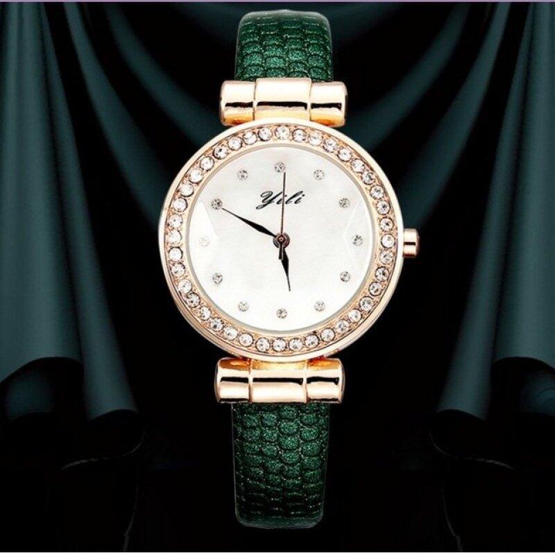 KOREAN Yili Ladies Quartz Rhinstone Watch Leather Strap Watch Malaysia