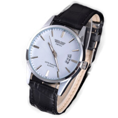 Leisure Leather Quartz Date Mens Wrist Watch (White) Malaysia