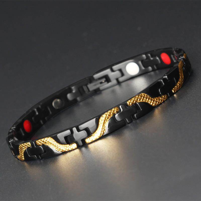 Edisi Terbatas Titanium Gelang Pria Plating Emas Hitam Cross Naga Magnet Kesehatan Perhiasan Fashion-Intl