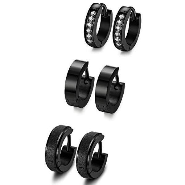 LOYALLOOK Assorted 3 Pairs Stainless Steel Small Hoop Earrings for Men Women Huggies Earrings Black Color - intl