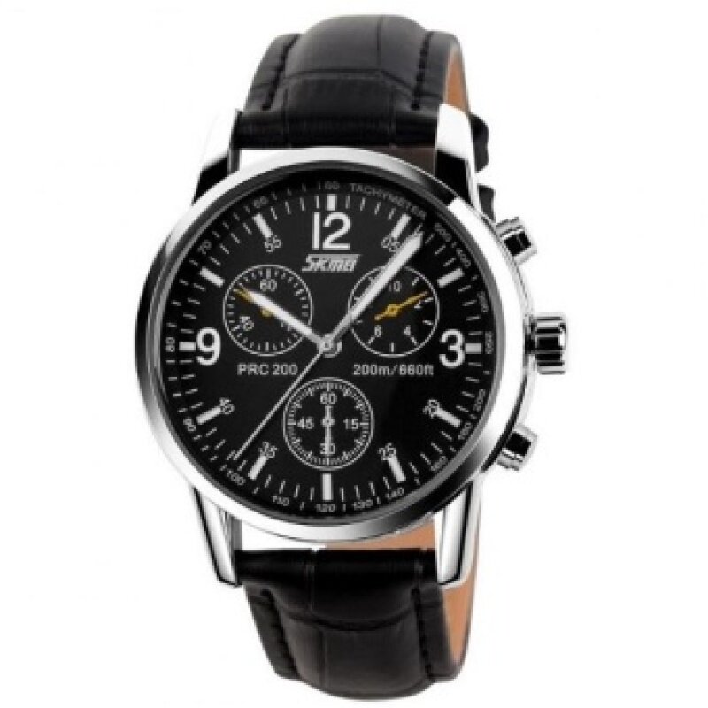 Luxury Brand Skmei Watches Mens Quartz Digital PU Leather Casual Watch Water Resistant 30M 9070 Black Black Malaysia