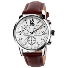 Luxury Brand Skmei Watches Mens Quartz Digital PU Leather Casual Watch Water Resistant 30M 9070 Brown White Malaysia