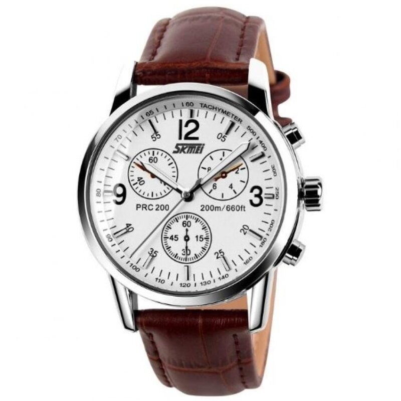 Luxury Brand Skmei Watches Mens Quartz Digital PU Leather Casual Watch Water Resistant 30M 9070 Brown White Malaysia