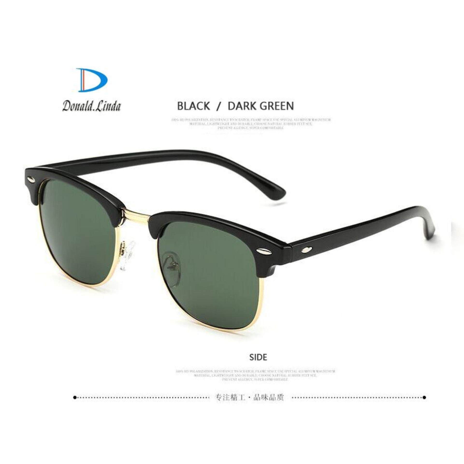 2017 Baru Pria Wanita Retro Merek Kacamata Desainer Fashion Sun Gale Vintage Bulat Sunglases 3016 (Lensa Hitam Bingkai Hijau Tua) -Intl