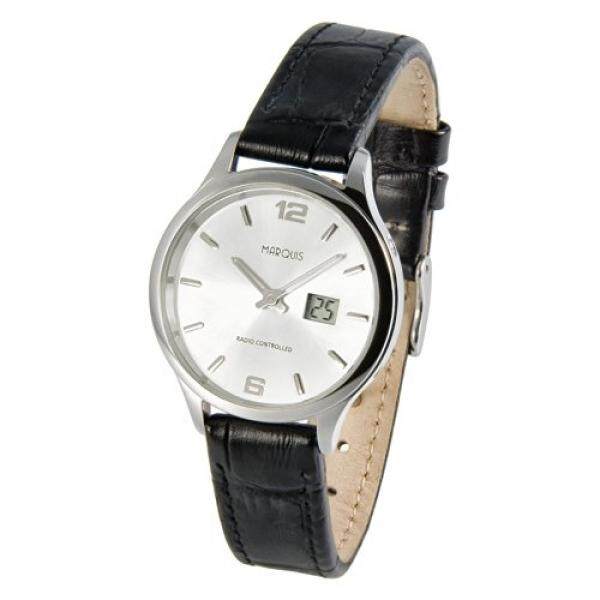 Marquis Damen Funkuhr, Schwarzes Lederarmband, Gehäuse Aus Edelstahl, Jam Tangan, Junghans-Uhrwerk 964.4782-Internasional