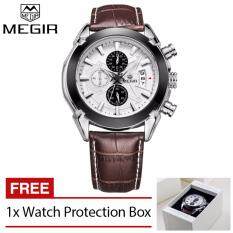 MEGIR 2020G Luxury Sport Chronograph Quartz Mens Watch (White) with Genuine Leather Band Malaysia