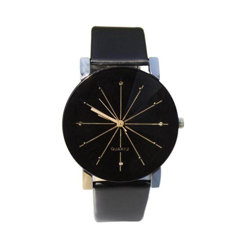 Mens Casual Style PU Leather Watchband Round Dial Couples Watch Malaysia