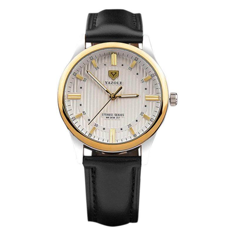 COROMOSEMen’s Fashion Casual Round Dial Golden Case Leather Strap Waterproof Luminous Hands Quartz Watch Color:Black Malaysia