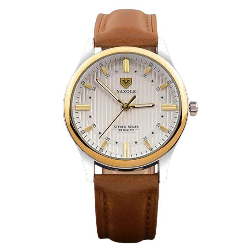 COROMOSEMen’s Fashion Casual Round Dial Golden Case Leather Strap Waterproof Luminous Hands Quartz Watch Color:Brown Malaysia