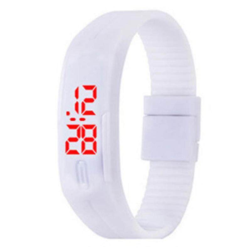 Mens Womens Kids Rubber LED Watch Date Sports Bracelet Digital Wrist Watch LED Watch Fashion Sport Digital Watch Silicone Running Bracelet Watch for Women Men Kids Wristwatch (White) Malaysia