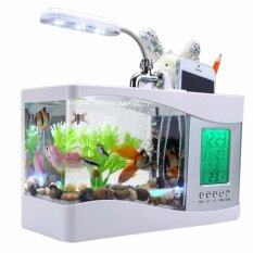 Mini USB LCD Desktop Fish Tank Aquarium Clock Timer Calendar color:White