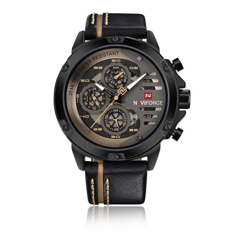 NAVIFORCE Fashion Casual Quartz Watch 3ATM Water-resistant Men Watches Luminous Genuine Leather Wristwatch Male Relogio Musculino Calendar Malaysia