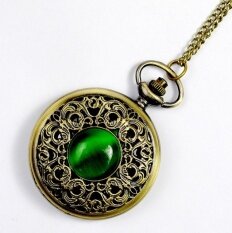 NEW Big Vintage Emerald stone pocket watch Green Necklace woman Jewelry Gothic fashion Malaysia
