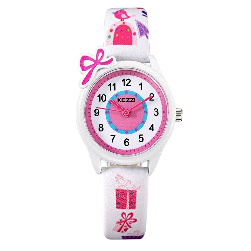 New Cute Bow Cartoon Watch Waterproof Girl Kid Children Wristwatches Round Dial Printings Leather Strap Quartz Watch Reloj Malaysia