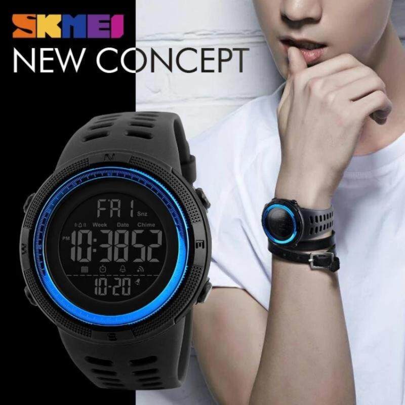 New Men Sports Watches 50M Waterproof Watch Countdown Double Time Watch SKMEI Alarm Chrono Digital Wristwatches 1251 - Black Blue Malaysia