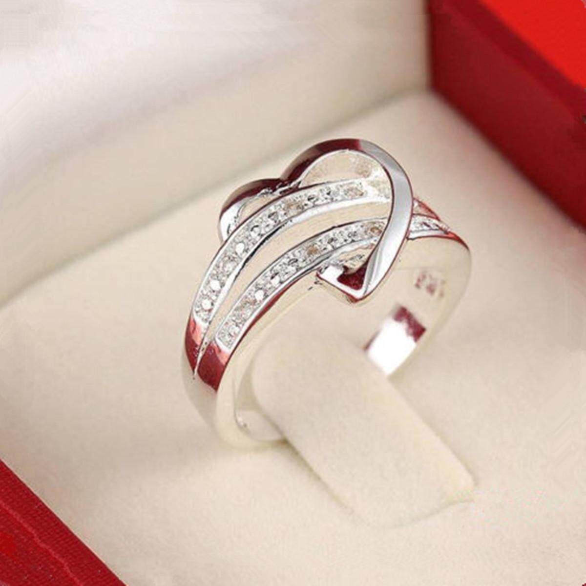 Bagus 925 Perak Batu Permata Hati Cinta Wanita Pernikahan Cincin Sz.7 8 9-Intl