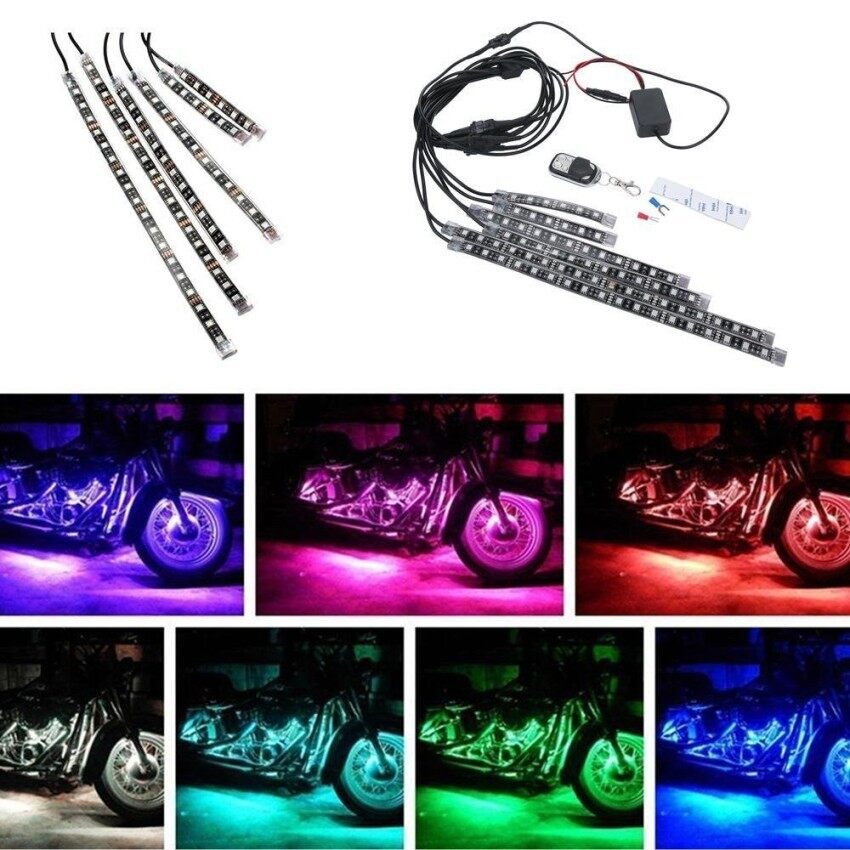 Nicetrade 8 Pcs Sepeda Motor Kit Lampu LED Juta Warna Fleksibel Bisa Neon Strip dengan Pengendali Jarak Jauh untuk Truk Mobil SUV ATV Interior Eksterior-Intl