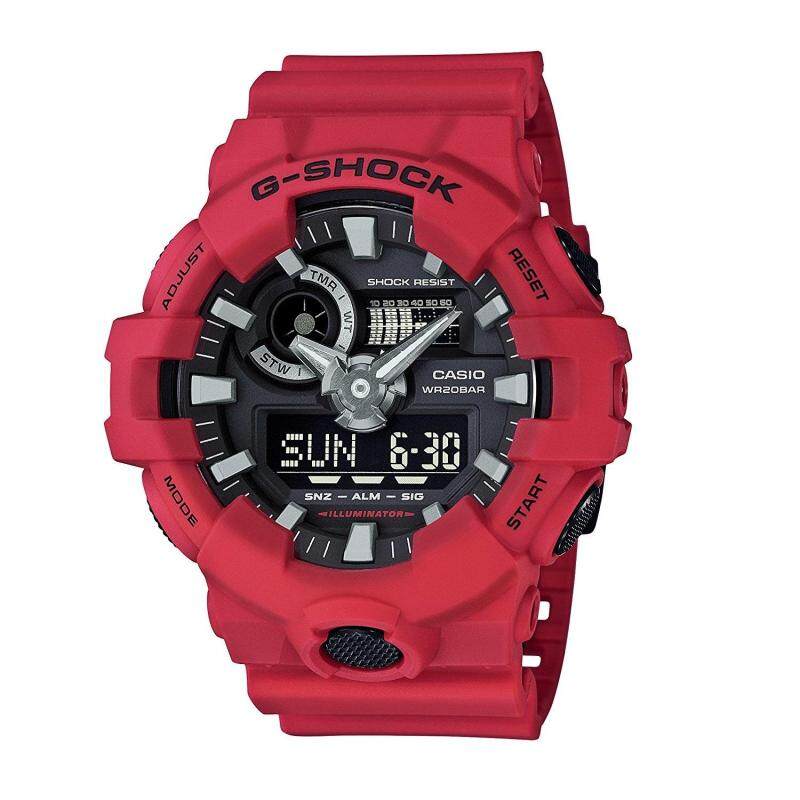 (OFFICIAL MALAYSIA WARRANTY) Casio G-SHOCK GA-700-4A Standard Analog & Digital Mens Resin Watch (Red & Black) Malaysia