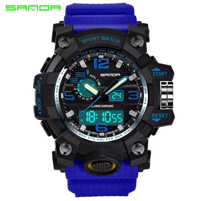 Original SANDA 742 G Style Military Waterproof Outdoor Sports Mens Shockproof Digital Watch (Black Blue) Malaysia