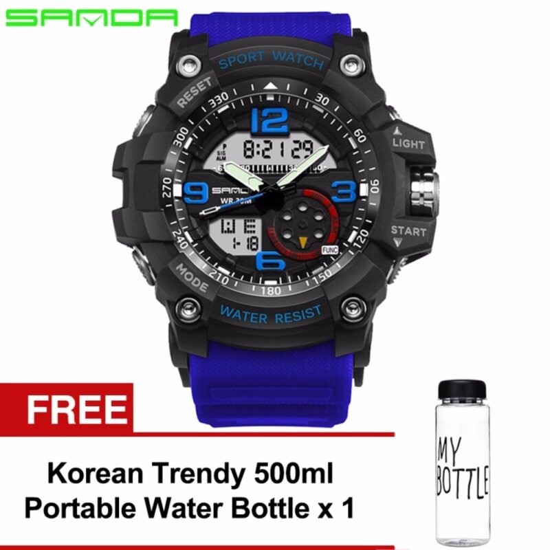Original SANDA 759 G Style Military Waterproof Sports Mens Shockproof Digital Watch (Black Blue) FREE Water Bottle MyBottle Malaysia
