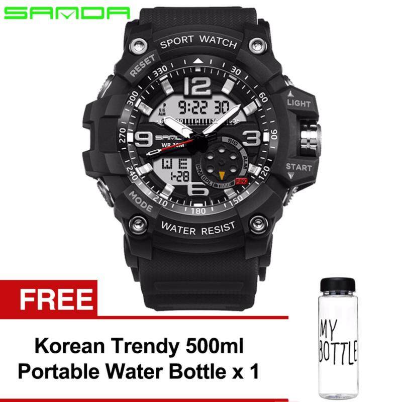 Original SANDA 759 G Style Military Waterproof Sports Mens Shockproof Digital Watch (Full Black) FREE Water Bottle MyBottle Malaysia