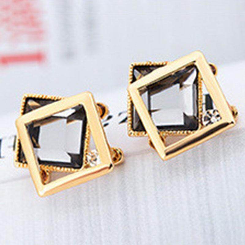 Pasangan S925 Kristal Ear Stud Anting-Anting Geometris Anti Alergi Perhiasan Warna-warni