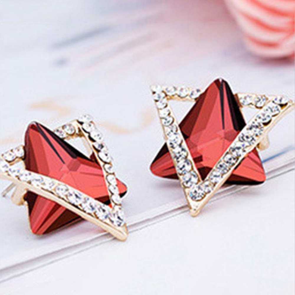 Pasangan S925 Kristal Anting-Anting Warna-warni Alergi Bling Geometris Anti Perhiasan