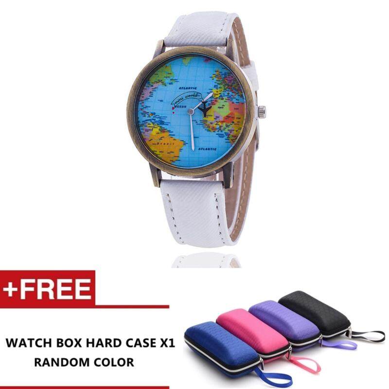 Persil Vintage World Map Travel Around Pu Leather Strap Quartz Watch (White) Malaysia