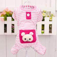 Pet Dog Stripes Pajamas Jumpsuits Coat Clothes Apparel Clothing Pink S