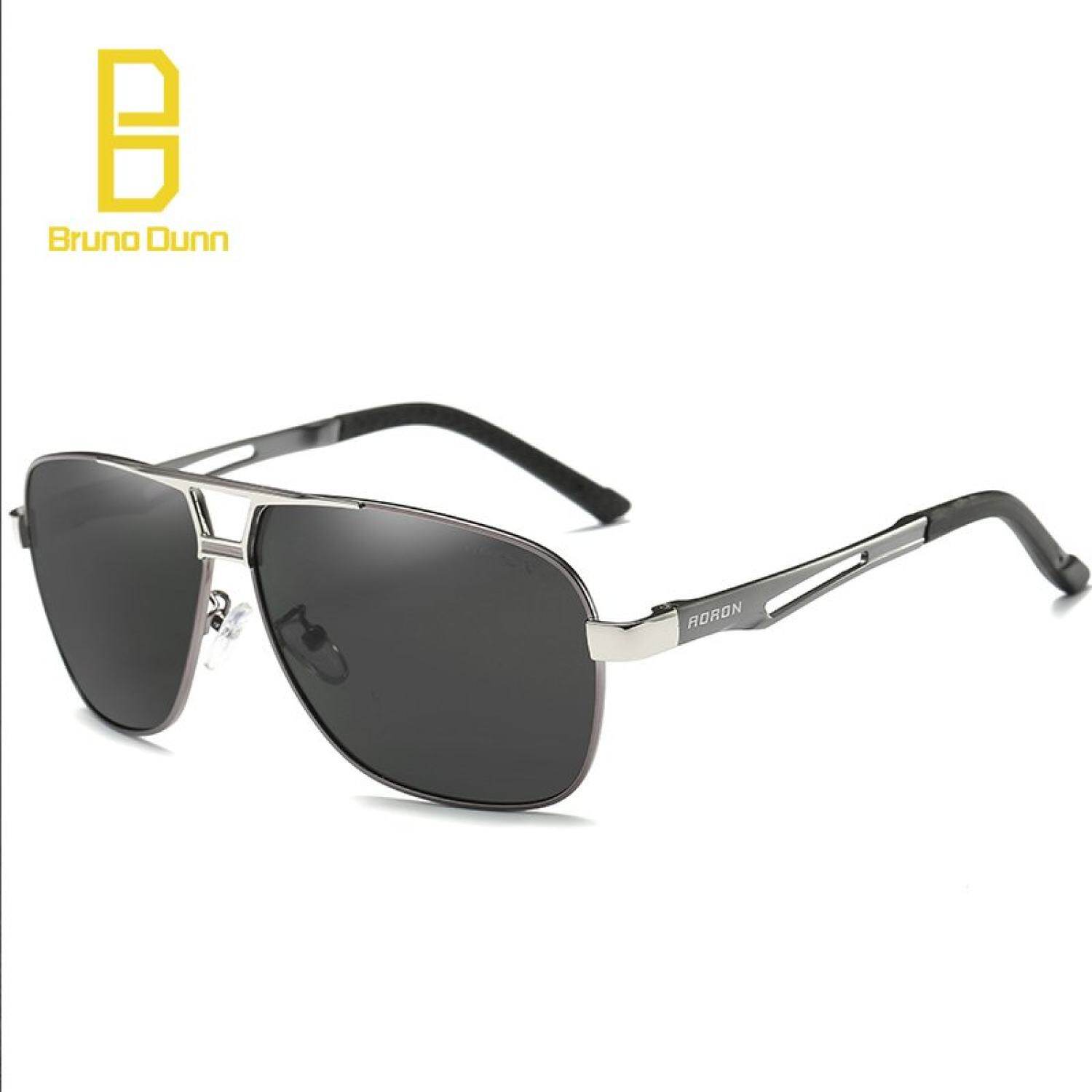 Bruno Dunn Kacamata Hitam Terpolarisasi Pria Wanita Asli Kotak Desainer Bermerk Sunglases dengan Kotak Kaca Mata Hitam Kacamata untuk Pria 8521 (Abu-abu Frame Hitam lensa) -Intl
