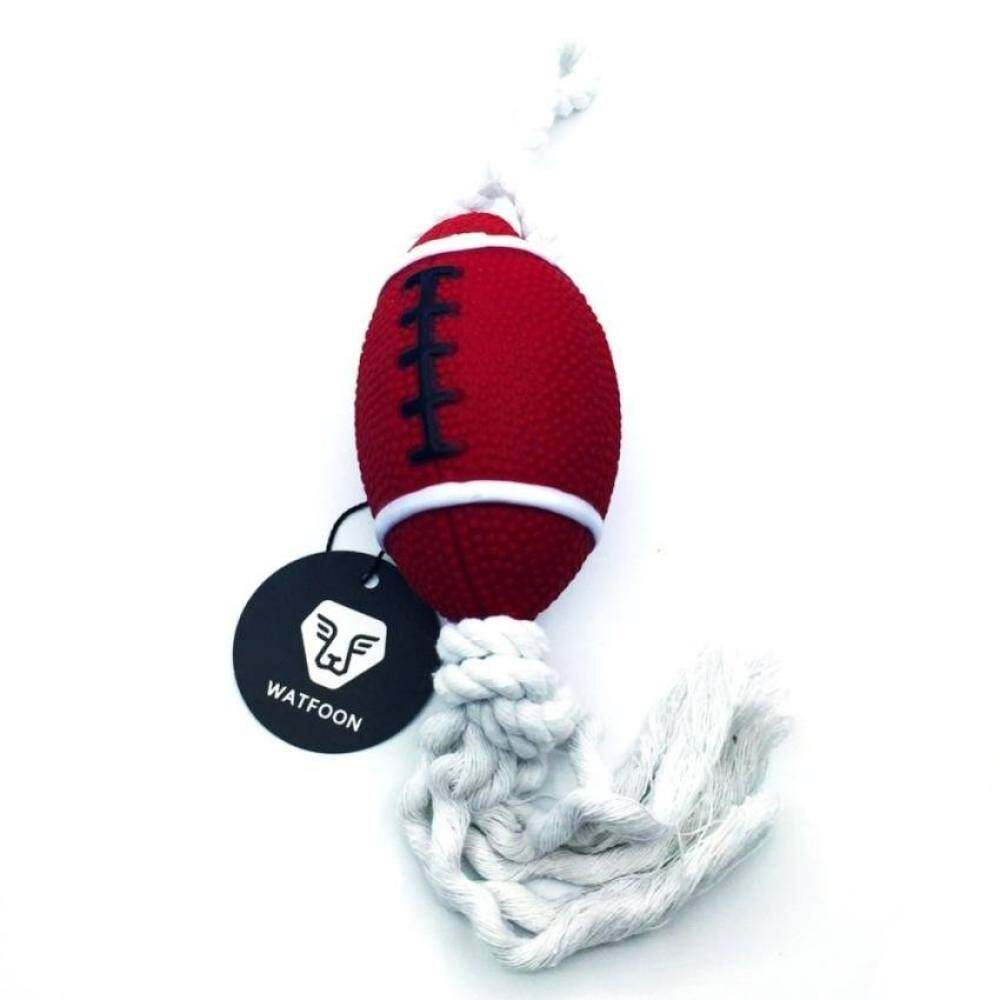 QJQ XKP Watfoon Soft Squeaky Puppy Toy With Cotton Rope For Dogs (Rugby)