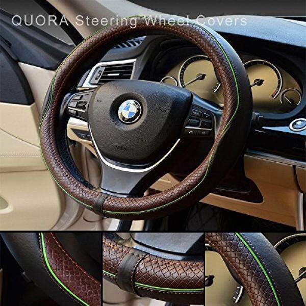QUORA QUORA Steering Wheel Covers 1.25 Ft -Hand Sewing Genuine Leather Steering Wheel Cover As a Gift for Business (Green line) - intl