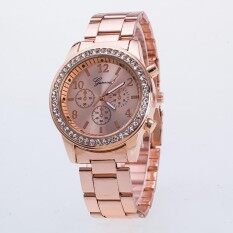 Stok Tersedia Mode Terkini Merek Geneva Baja Anti Karat Watch Wanita Wanita Pria Crystal Gaun QUARTZ Wrist Watch Relogio Feminino G06