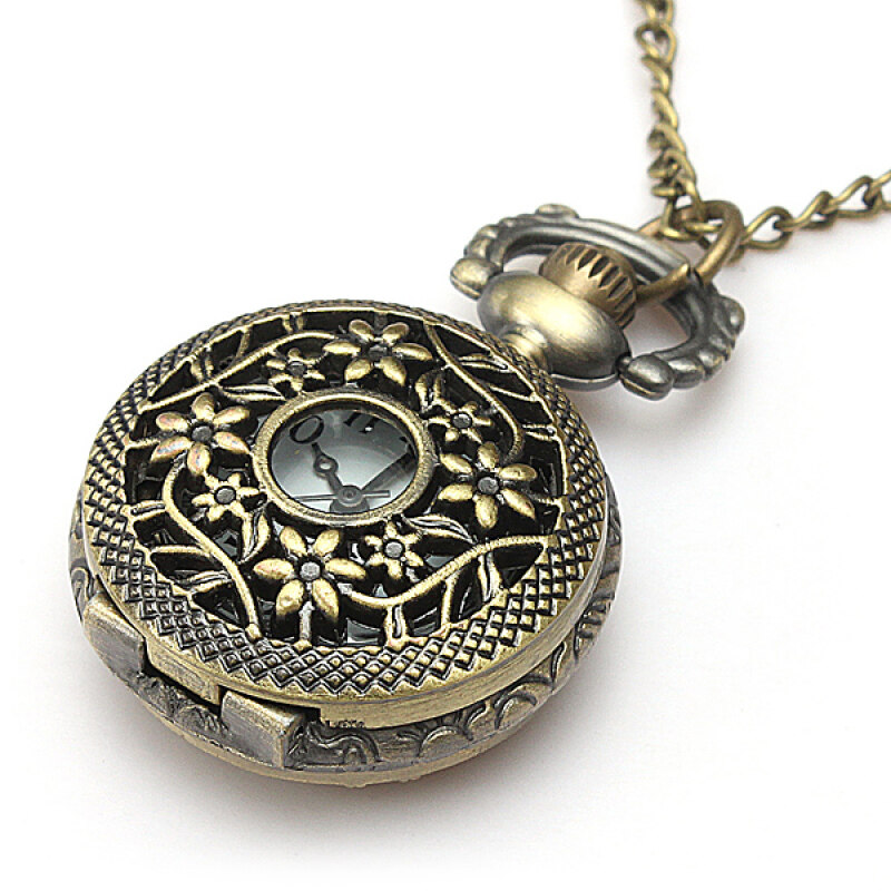 Retro Vintage Bronze Steampunk Quartz Necklace Pendant Chain Pocket Watch Mode4 Malaysia