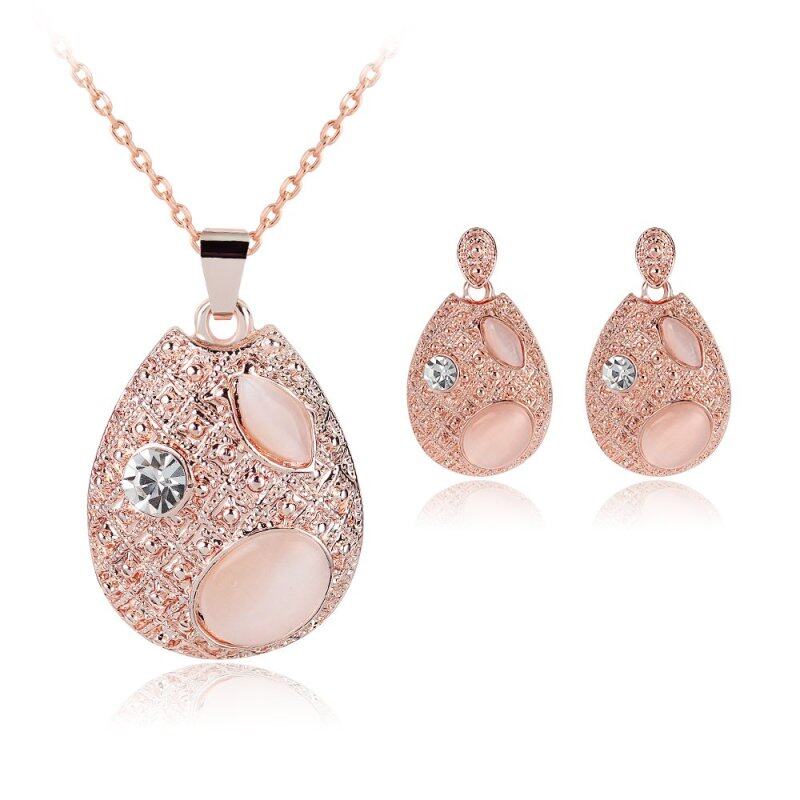 Rich Long Gold Plated Crystal Necklace & Earrings Jewelry Sets For Womens Vintage Wedding Party