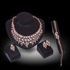 Rich Long Kristal Bersepuh Emas Kalung Berlian Imitasi & Anting-Anting Seperangkat Perhiasan